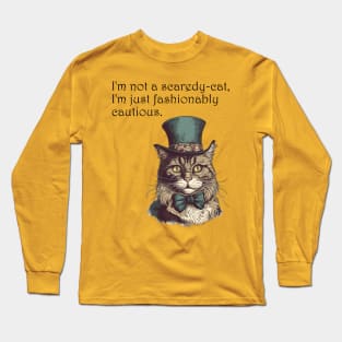 Fashionably Cautious Feline Long Sleeve T-Shirt